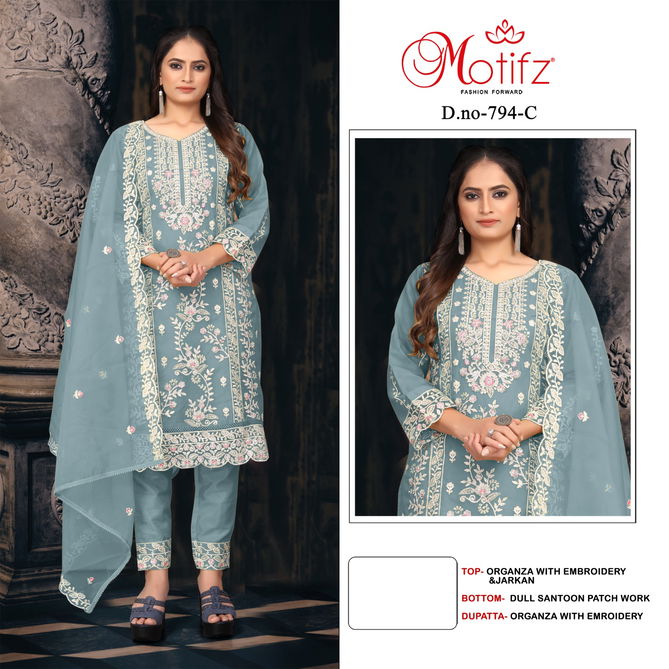 Motifz 794 A To D Organza Embroidery Pakistani Suits Wholesale Shop In Surat